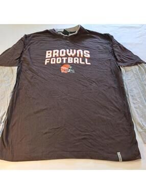 Cleveland Browns Shirt Men's L Reebok NFL Football Long Sleeve Brown & Silver